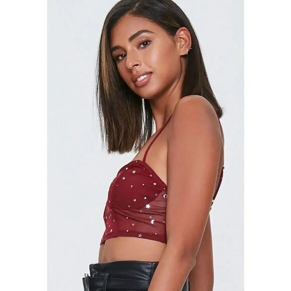 Forever 21 Stars and Moons Cropped Mesh Top Size Small - Picture 2 of 6